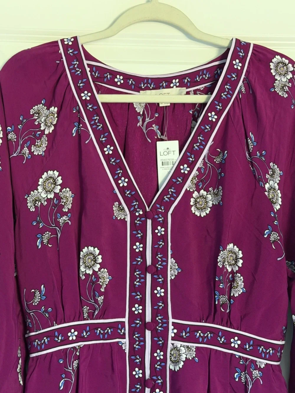 New! Loft Plum Caspia Floral Puff Sleeve Button Midi Dress Size 10 54513 - Picture 3 of 16